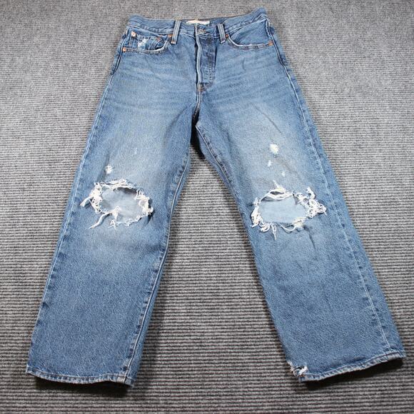 Levi’s Jeans Womens 30x27 Blue Ribcage Straight Ankle High Rise Distressed - Picture 2 of 11